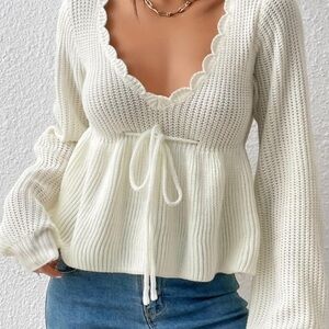 SHEIN Cream V-Neck Sweater